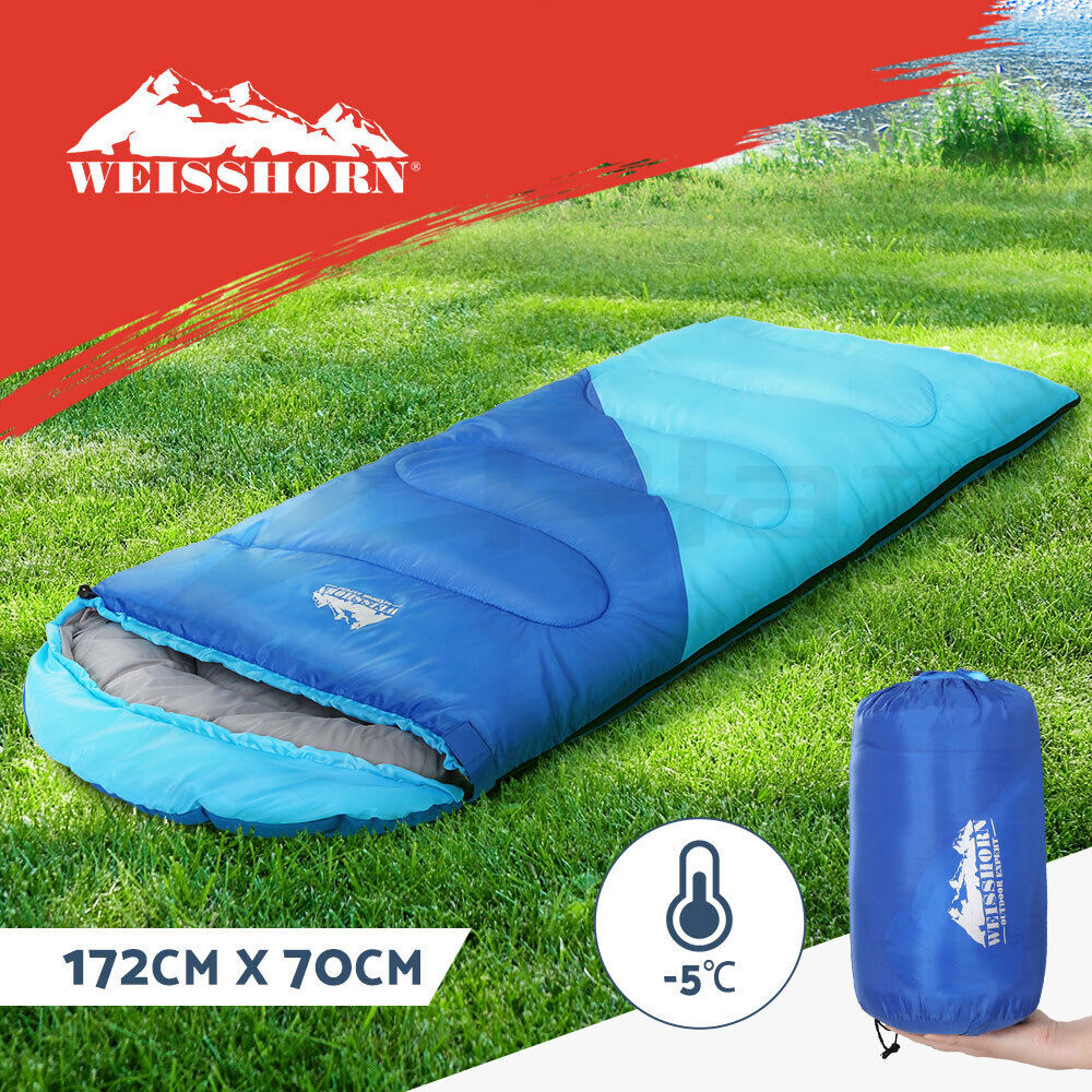 Weisshorn Sleeping Bag Kids Single 172cm Thermal Camping Hiking Blue