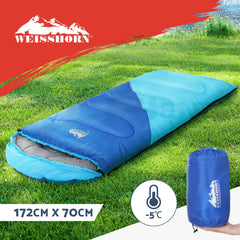 Weisshorn Sleeping Bag Kids Single 172cm Thermal Camping Hiking Blue