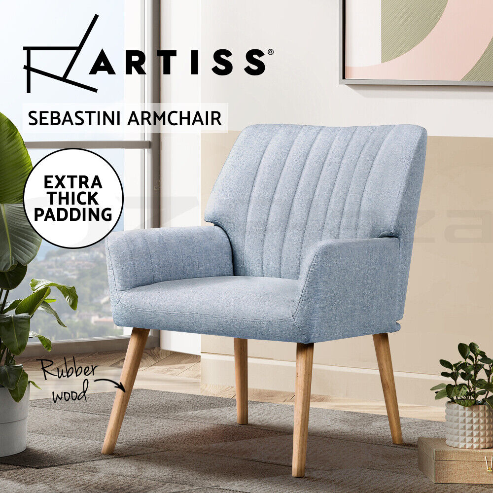 Artiss Armchair Fabric Blue Grey Sebastini