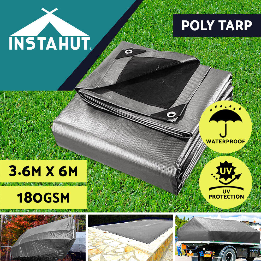 Instahut Tarp Tarpaulin 3.6m x 6m Camping Heavy Duty Sun Cover