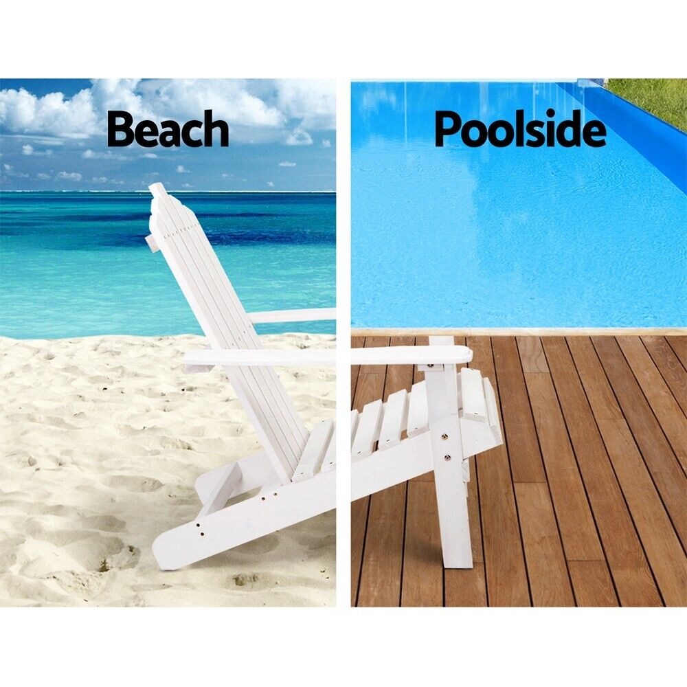 Gardeon Adirondack Outdoor Chairs Wooden Foldable Beach Chair Patio Furniture White