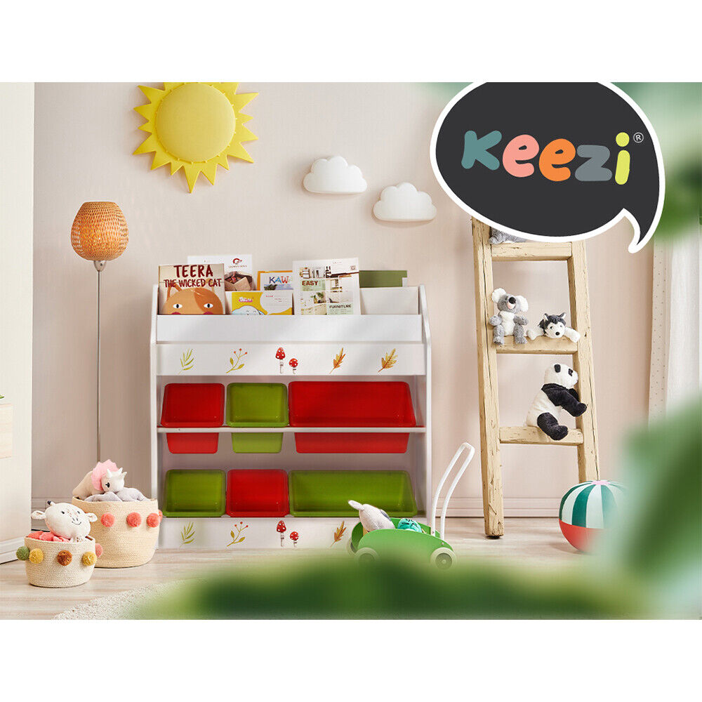 Keezi 3 Tiers Kids Bookshelf Storage Children Bookcase Toy Box Organiser Rack 6 Bins