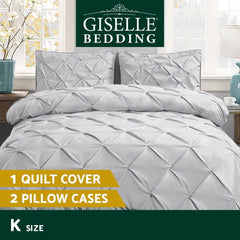 Giselle Bedding Quilt Cover Set Diamond Pinch Grey King