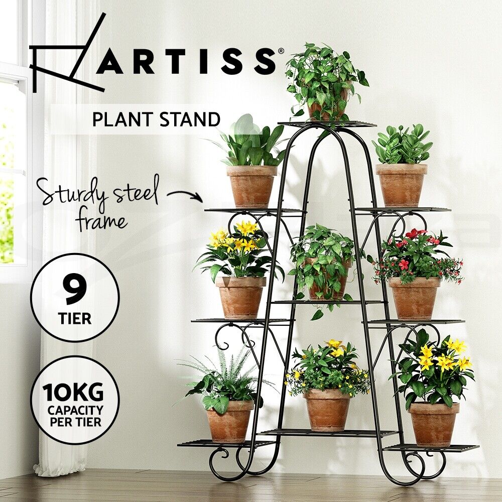 Artiss Plant Stand 9 Tier Metal Flower Pot Shelf Black