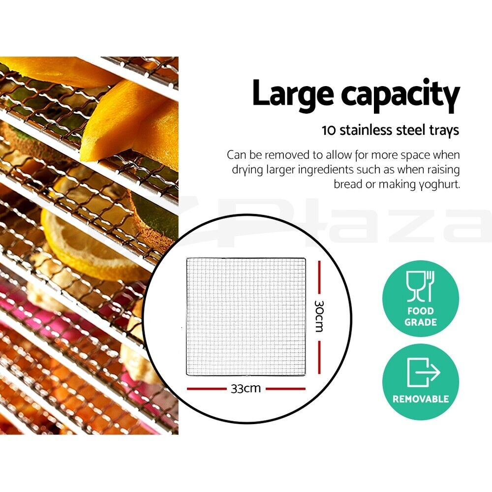 Devanti 10 Trays Food Dehydrator Stainless Steel Tray