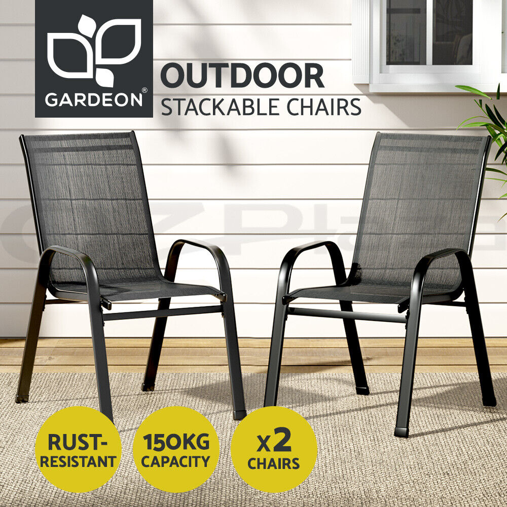 Gardeon 2PC Outdoor Dining Chairs Stackable Lounge Chair Patio Furniture Black