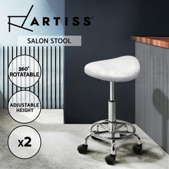 Artiss 2x Salon Stool Saddle Swivel Chair White