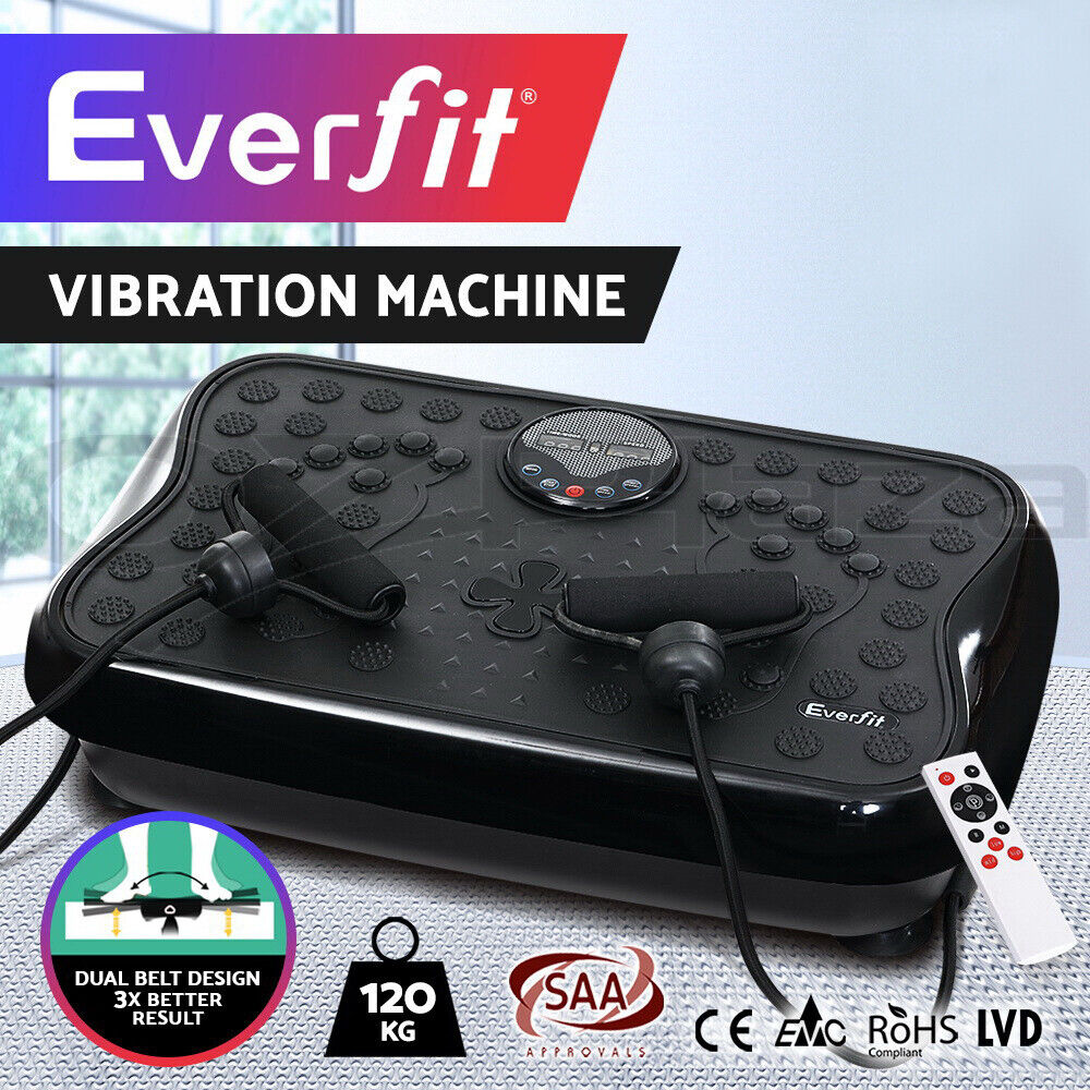 Everfit Vibration Machine Platform Vibrator With Resistance Rope Home Gym Black