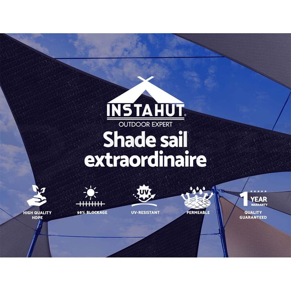 Instahut Shade Sail 4x6m Rectangle 280GSM 98% Black Shade Cloth