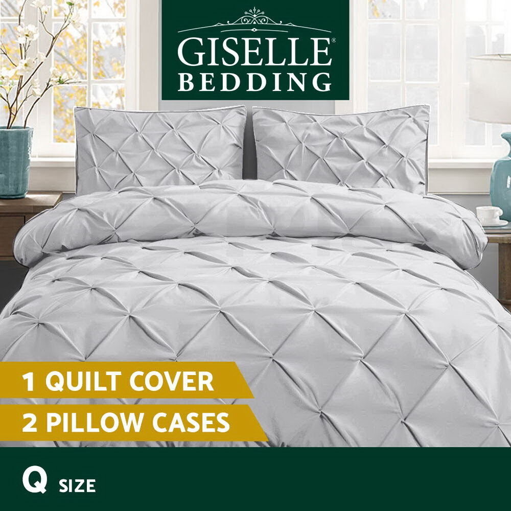 Giselle Bedding Quilt Cover Set Diamond Pinch Grey Queen