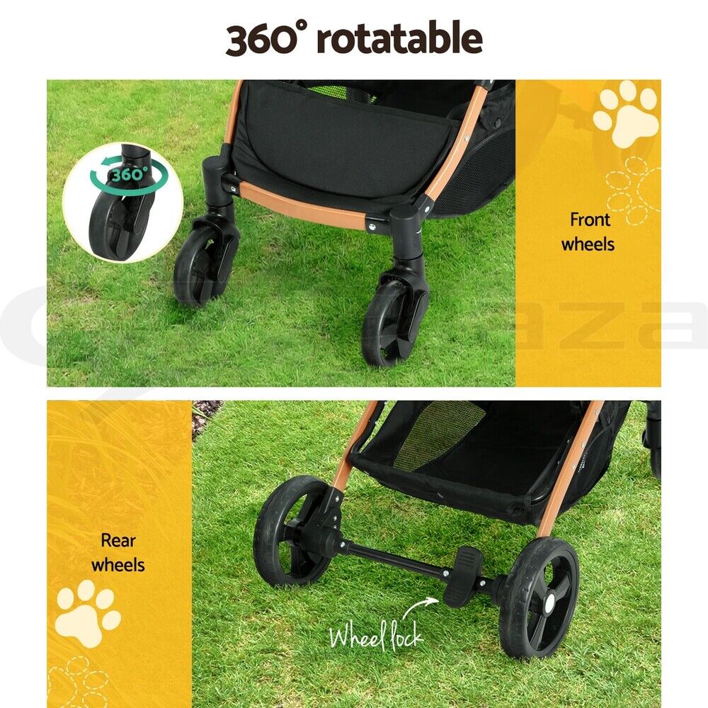 i.Pet Pet Stroller Dog Pram Large Cat Carrier Travel Foldable 4 Wheels Pushchair Double