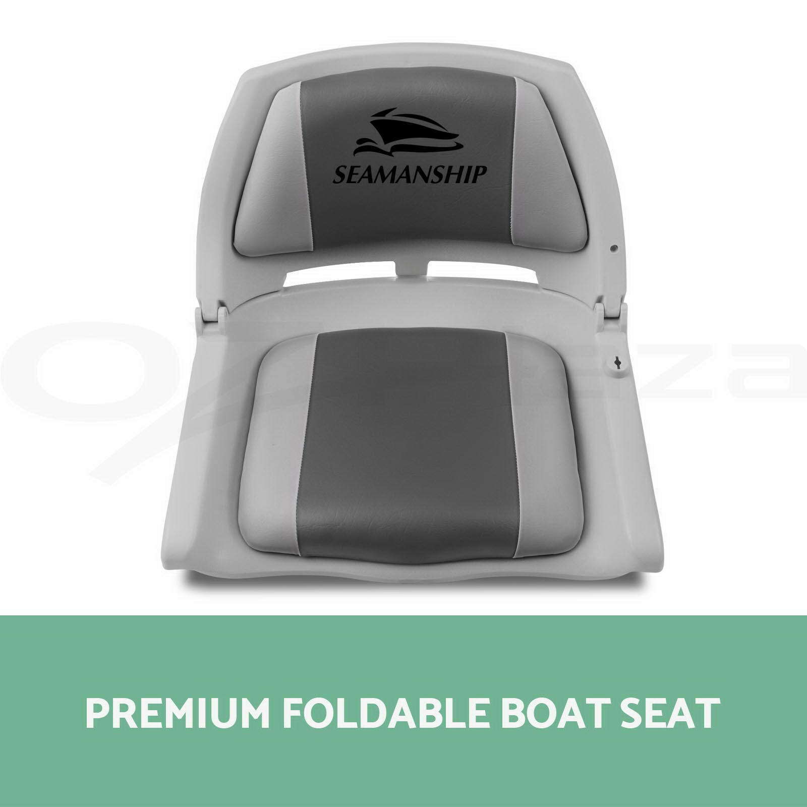 Seamanship 2X Folding Boat Seats Marine Seat Swivel Low Back 4cm Padding Grey