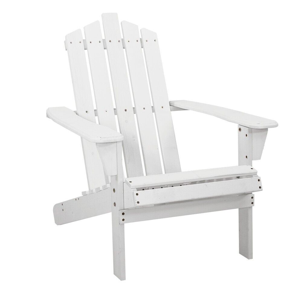 Gardeon Adirondack Outdoor Chairs Wooden Foldable Beach Chair Patio Furniture White