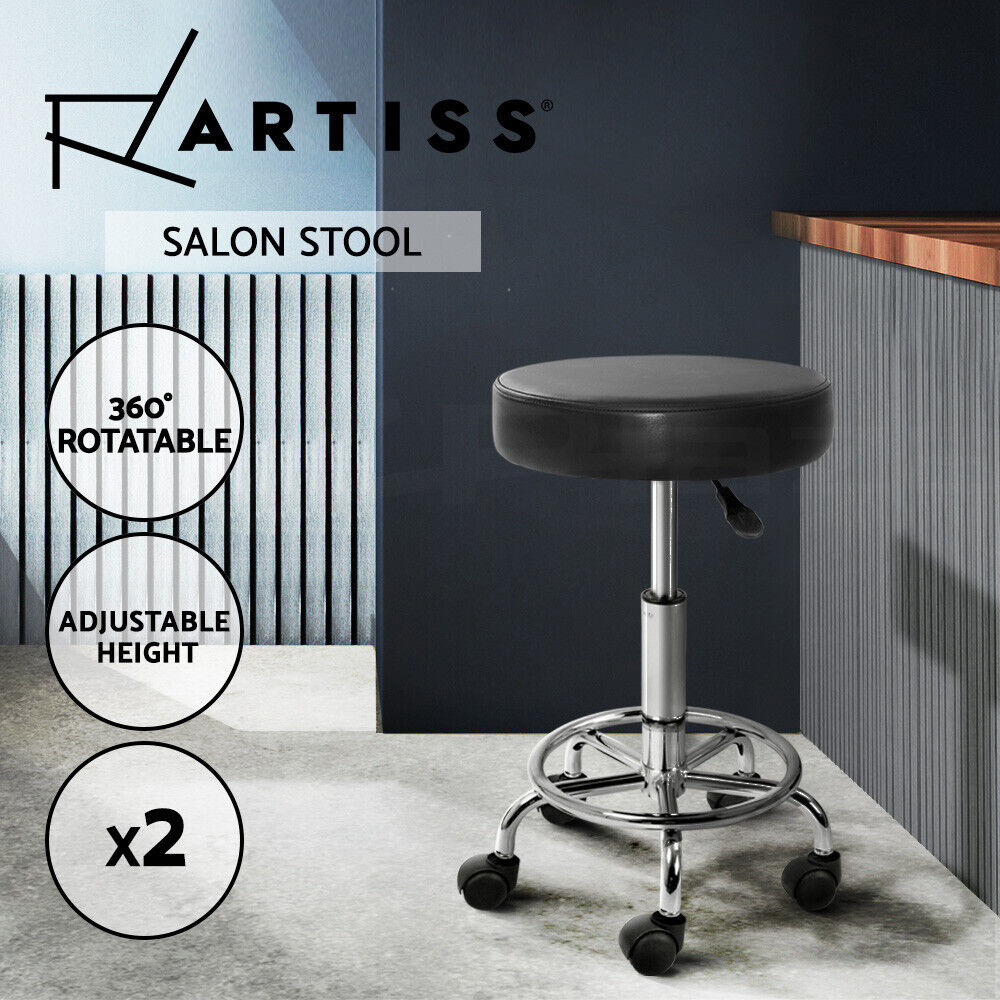 Artiss 2x Salon Stool Round Swivel Chair Black