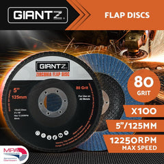 Giantz 5-Inch 125mm 80Grit Zirconia Flap Disc Wheel Angle Grinder Sanding Metal x100