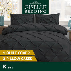 Giselle Bedding Quilt Cover Set Diamond Pinch Black King