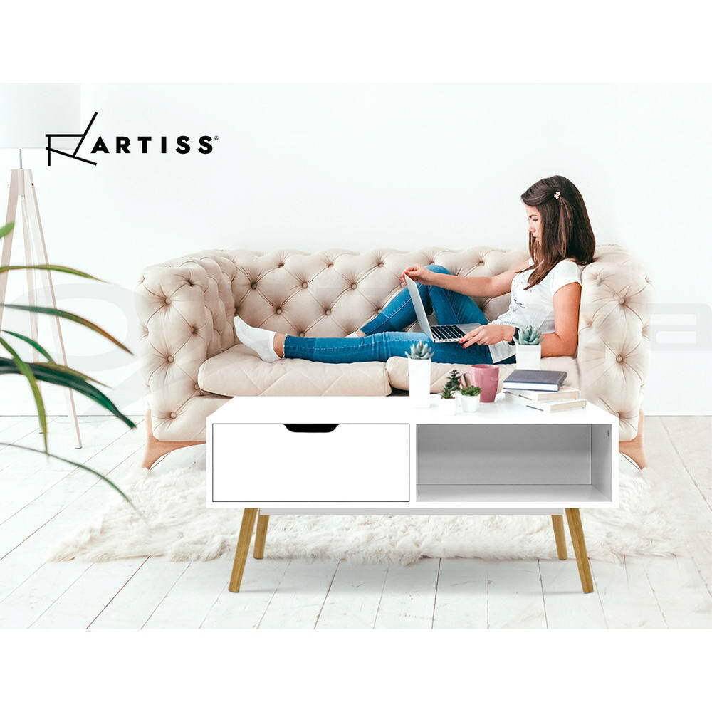 Artiss Coffee Table Storage Drawer White Larin