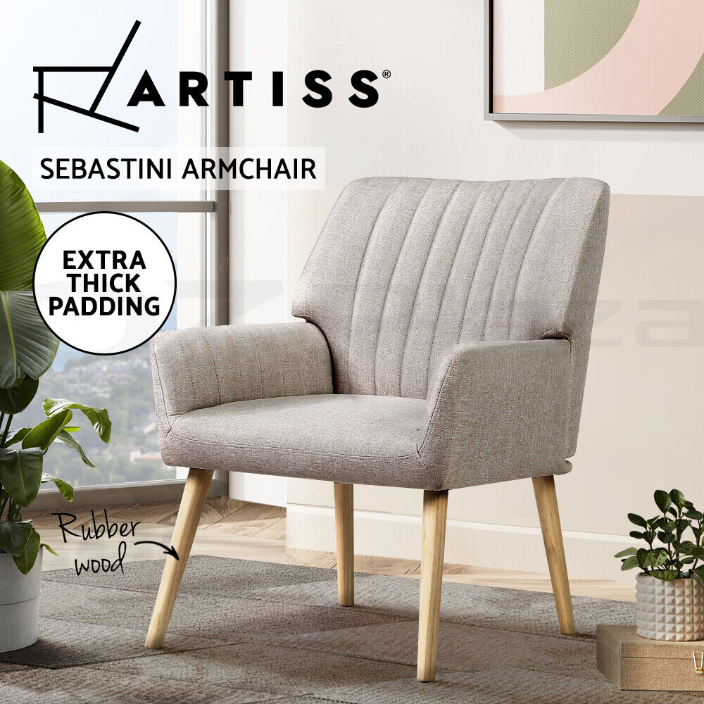 Artiss Armchair Fabric Beige Sebastini