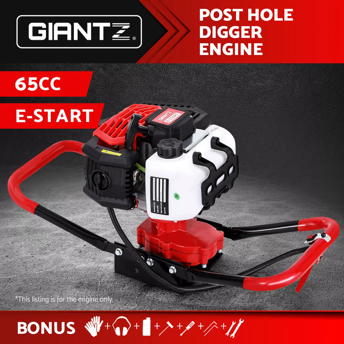 Giantz 65CC Post Hole Digger Motor Only Petrol Engine Red