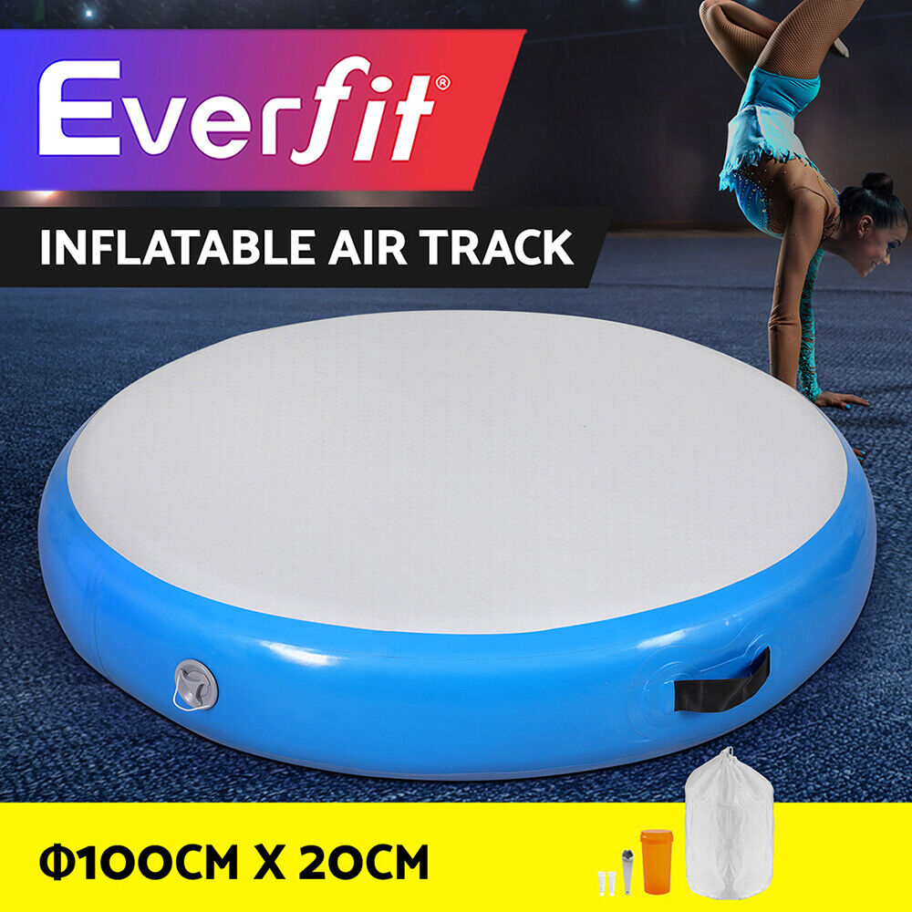 Everfit 1m Air Track Spot Inflatable Gymnastics Tumbling Mat Round Blue