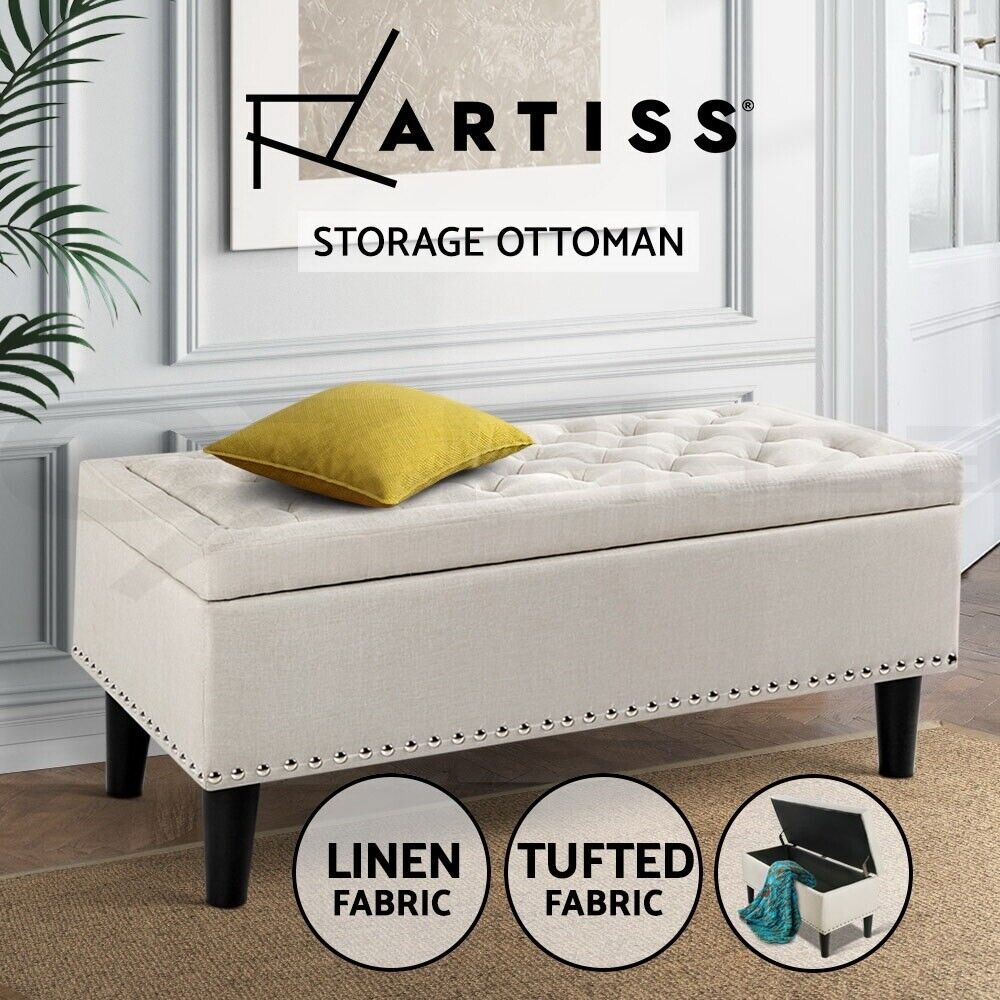 Artiss Storage Ottoman Blanket Box Fabric Chest Footstool Foot Stool Bench Taupe