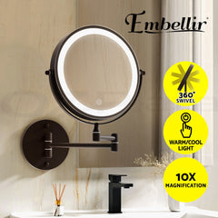 Embellir Extendable Makeup Mirror 10X Magnifying Double-Sided Bathroom Mirror BR