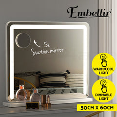 Embellir Makeup Mirror With Light Hollywood Vanity LED Mirrors White 50X60CM