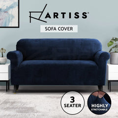 Artiss Velvet Sofa Cover Plush Couch Cover Lounge Slipcover 3 Seater Sapphire