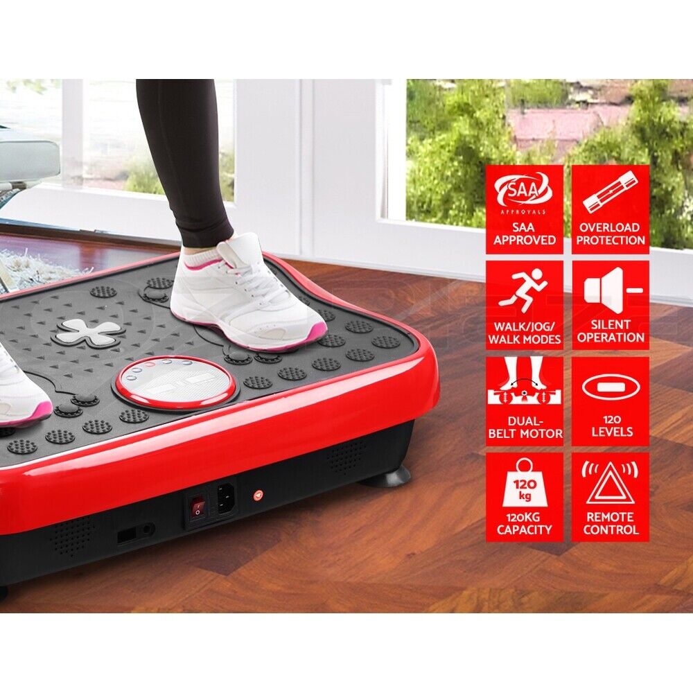 Everfit Vibration Machine Platform Vibrator with Resistance Rope Home Gym Red