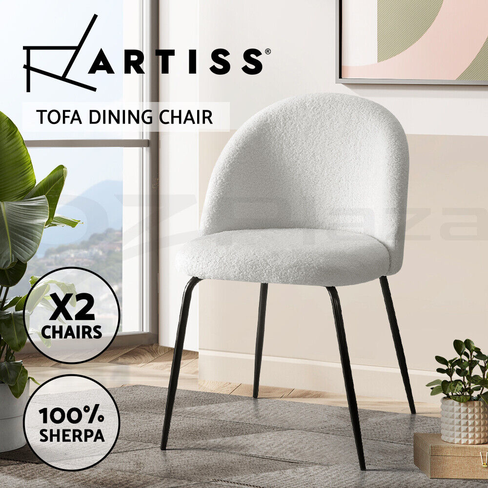 Artiss Dining Chairs Set of 2 Sherpa Boucle White