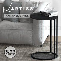 Artiss Coffee Table Side Table Round Black Martha