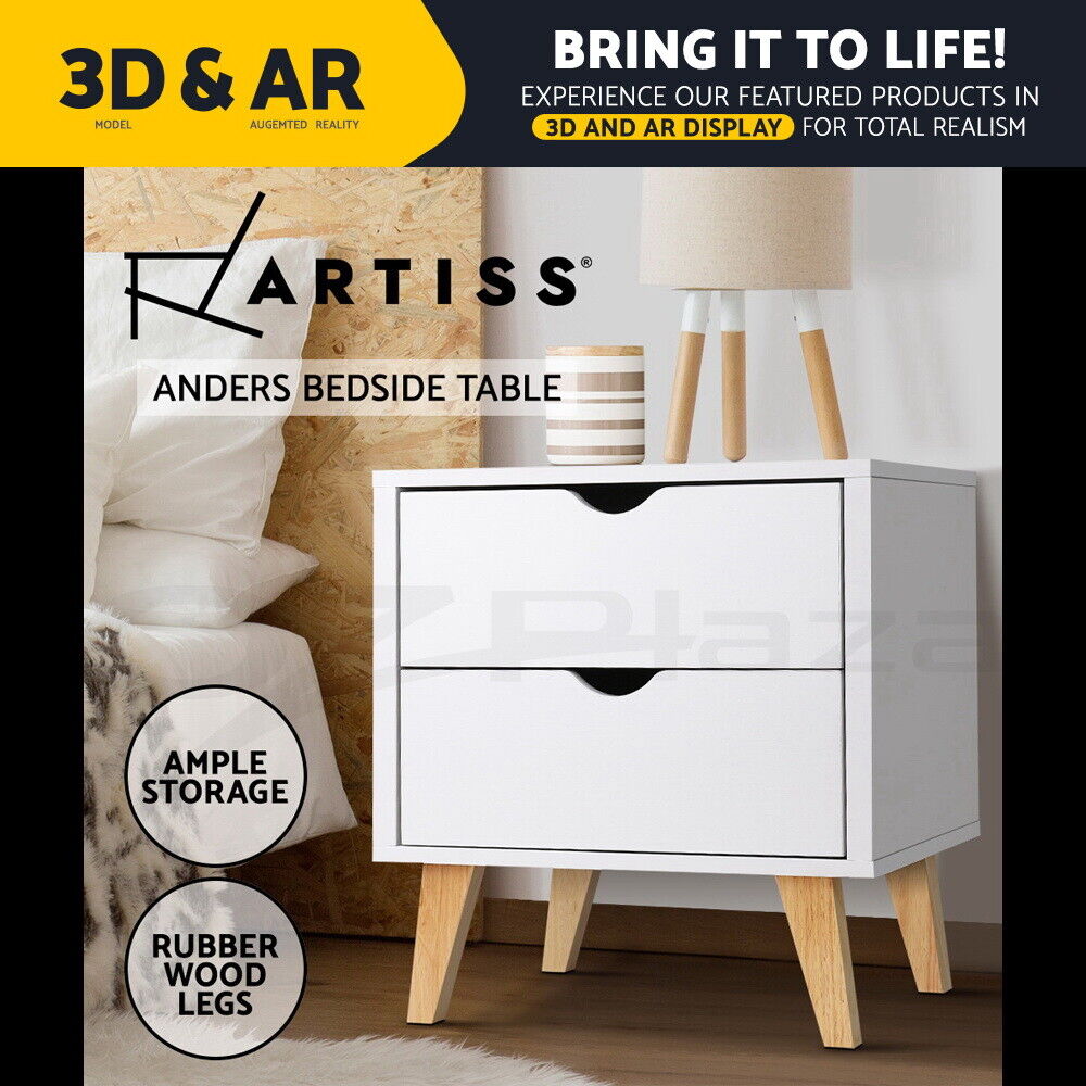 Artiss Bedside Tables Drawers Side Table White Nightstand Storage Cabinet Unit