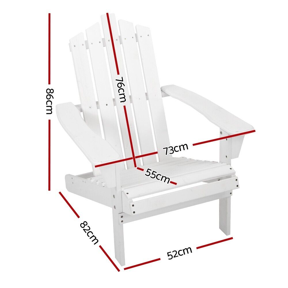 Gardeon Adirondack Outdoor Chairs Wooden Foldable Beach Chair Patio Furniture White