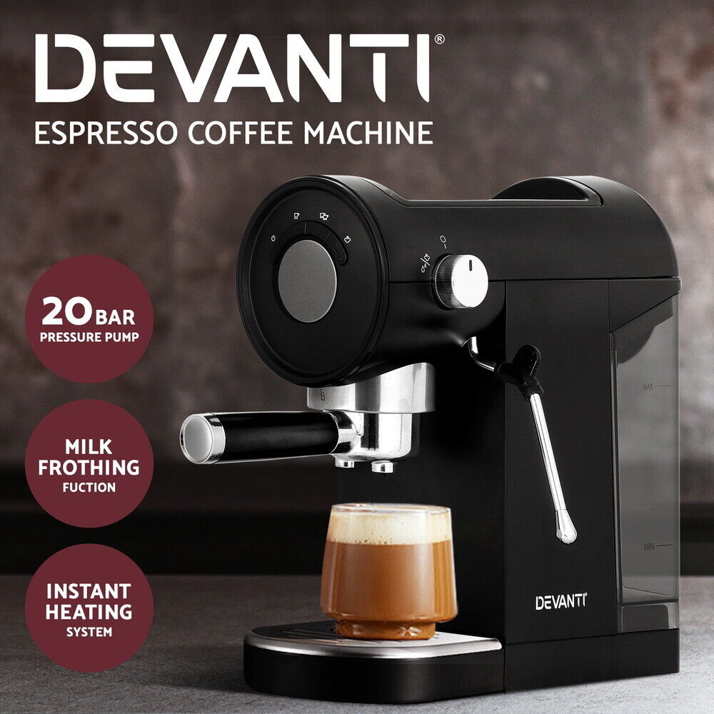 Devanti 20 Bar Coffee Machine Espresso Cafe Maker Black