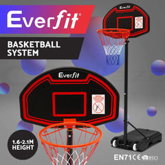 Everfit 2.1m Basketball Hoop Stand System Adjustable Portable Pro Kids Black