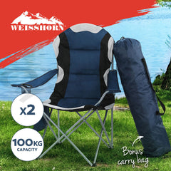 Weisshorn Camping Folding Chair Portable Outdoor Hiking Fishing Picnic Navy 2pcs