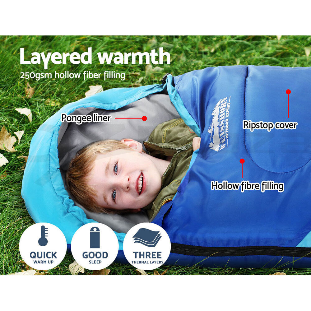 Weisshorn Sleeping Bag Kids Single 172cm Thermal Camping Hiking Blue