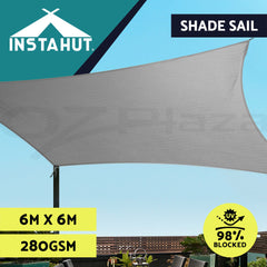 Instahut Shade Sail 6x6m Rectangle 280GSM 98% Grey Shade Cloth