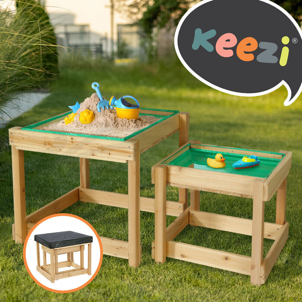 Keezi Kids Sandpit Wooden Sandbox Sand Pit Water Table Outdoor Toys 101cm