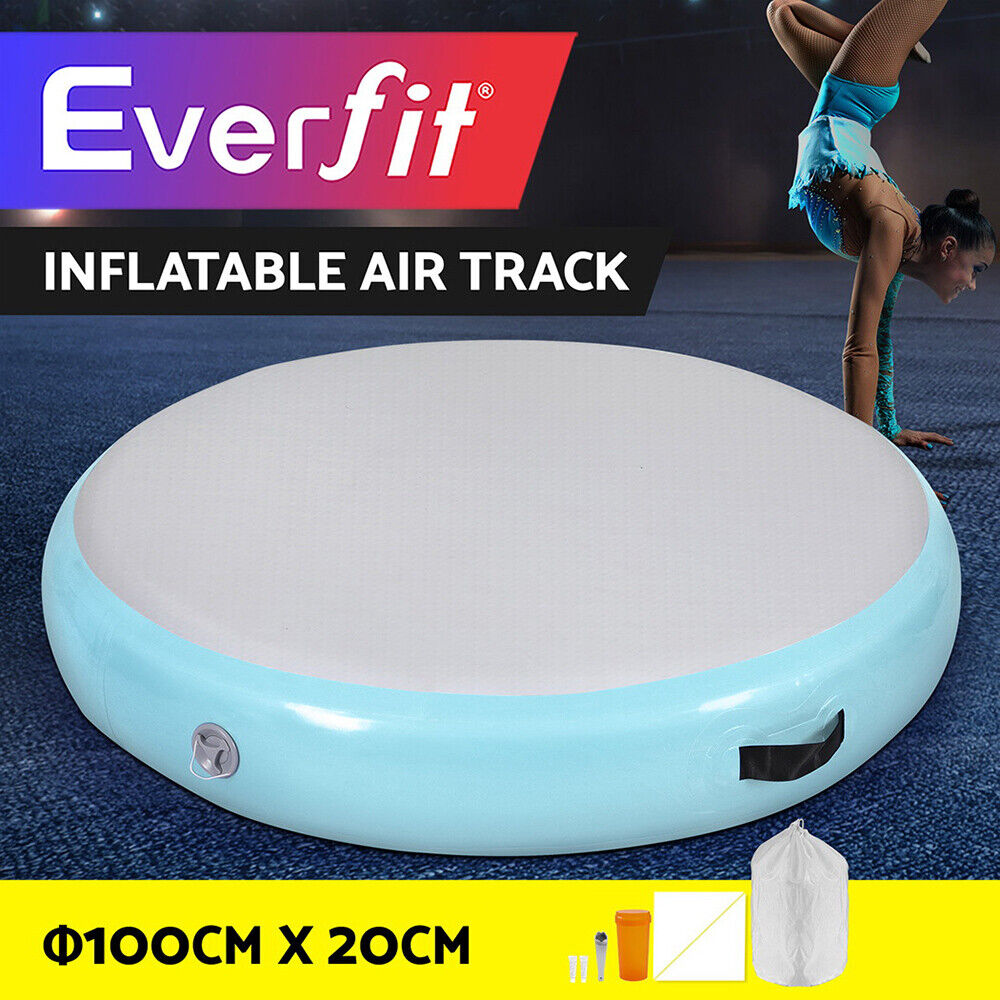 Everfit 1m Air Track Spot Inflatable Gymnastics Tumbling Mat Round Green