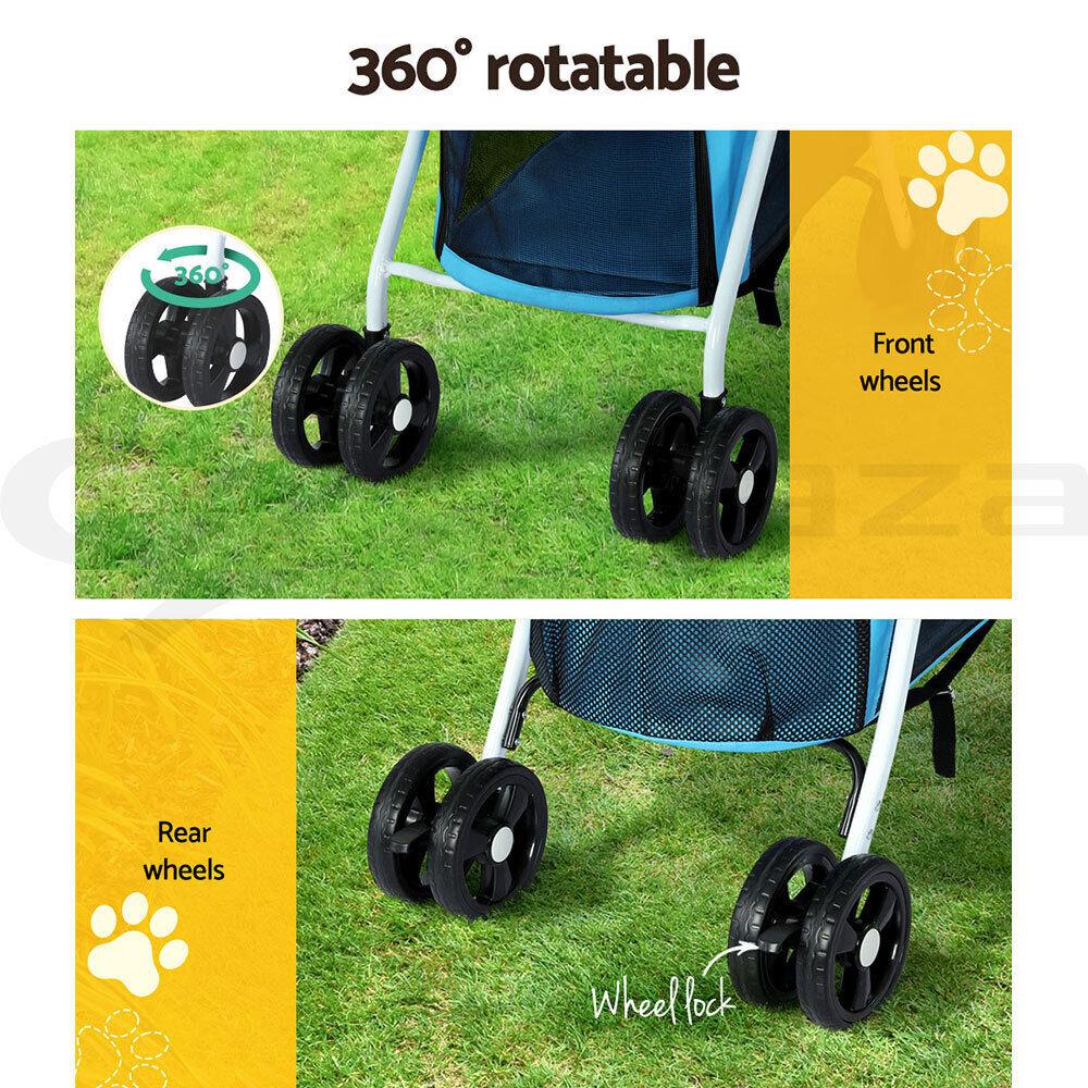 i.Pet Pet Stroller Dog Pram Large Cat Carrier Travel Foldable 4 Wheels Double