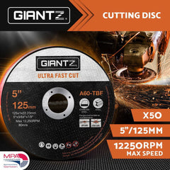 Giantz 50-Piece Cutting Discs 5" 125mm,Giantz 50pcs 5" Cutting Discs 125mm Angle Grinder Thin Cut Off Wheel for Metal