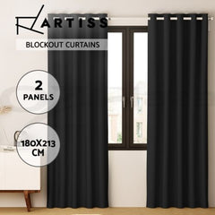 Artiss 2X Blockout Curtains Eyelet 180x213cm Black