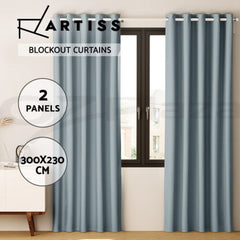 Artiss 2X Blockout Curtains Eyelet 300x230cm Grey