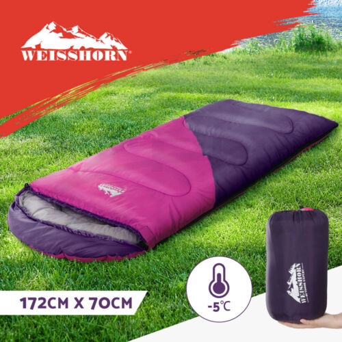 Weisshorn Sleeping Bag Kids Single 172cm Thermal Camping Hiking Pink