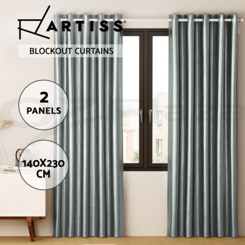 Artiss 2X Blockout Curtains Eyelet 140x230cm Grey Shine