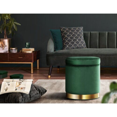 Artiss Storage Ottoman Foot Stool Round Velvet Foot Rest Pouffe Footstool Green