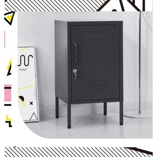 ArtissIn Bedside Table Metal Cabinet - MINI Black