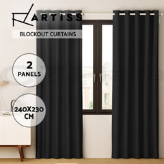 Artiss 2X Blockout Curtains Eyelet 240x230cm Black