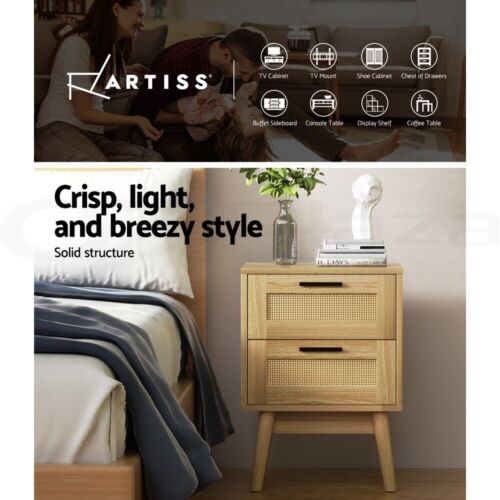 Artiss Bedside Tables Rattan 2 Drawers Side Table Nightstand Storage Cabinet